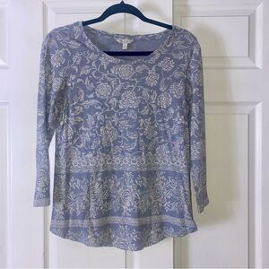 Lucky Brand Blue and Cream Floral Patterned Top